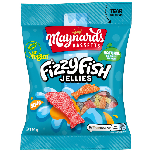MAYNARDS BASSETTS SOFT JELLIES FIZZY FISH SWEETS BAG 110G
