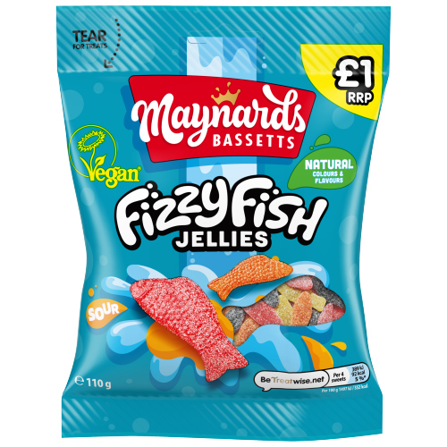 MAYNARDS BASSETTS FIZZY FISH BAG PMP £1.00 110G