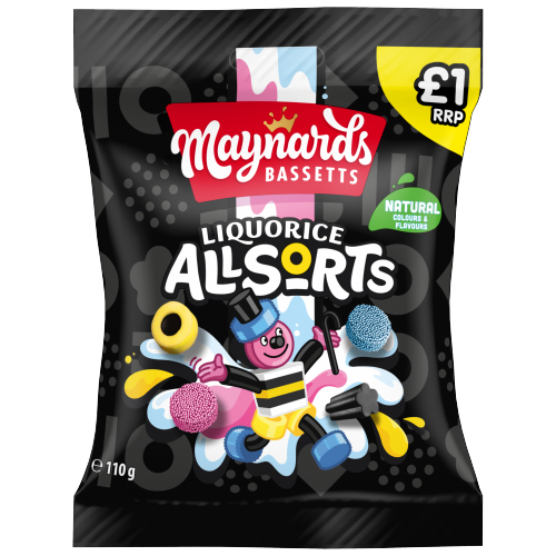 MAYNARDS BASSETTS LIQUORICE ALLSORTS BAG PMP £1.00 110G