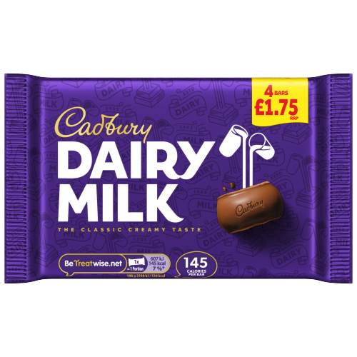 CADBURY DAIRY MILK CHOCOLATE BAR PMP £1.75 4PK 108.8G