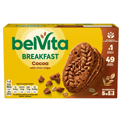 BELVITA BREAKFAST BISCUITS COCOA WITH CHOC CHIPS 225G
