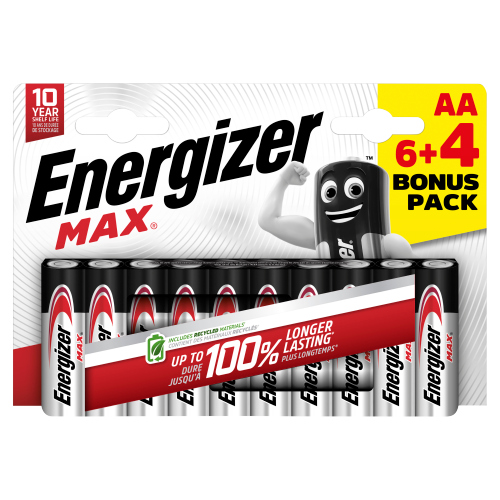 ENERGIZER MAX AA ALKALINE BATTERIES 6+4PK PS