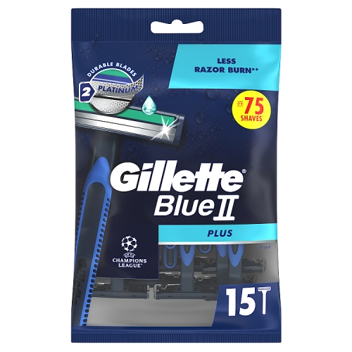 GILLETTE BLUE 2 PLUS DISPOSABLE RAZORS 15S