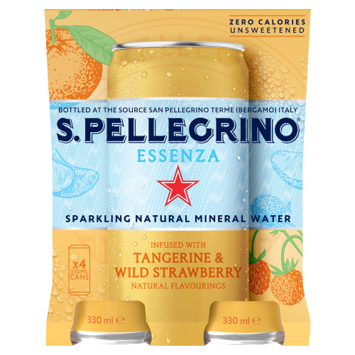 SAN PELLEGRINO SPARKLING TANGERINE & STRAWBERRY CAN 4PK 330ML