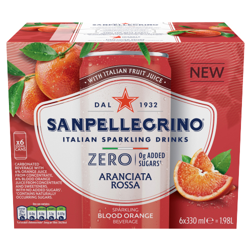 SAN PELLEGRINO ARANCIATA ROSSA ZERO CAN 6PK 330ML