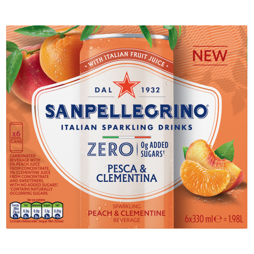 SAN PELLEGRINO PEACH & CLEMENTINE ZERO CAN 6PK 330ML