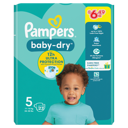PAMPERS BABY DRY TAPED SIZE 5 CARRY PACK PMP £6.49 23S