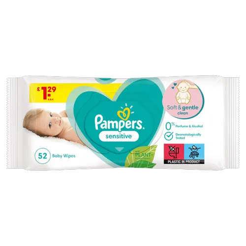 PAMPERS BABY WIPES SENSITIVE PMP £1.29 52S
