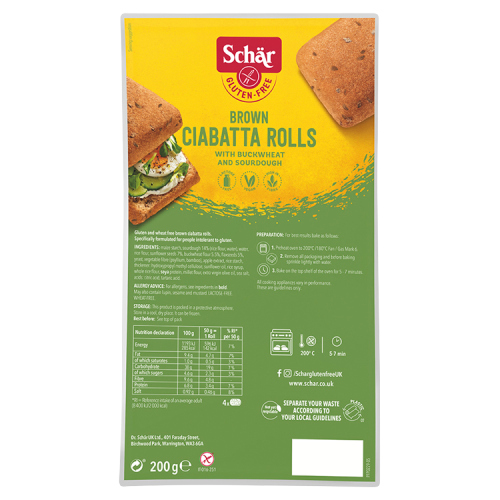 SCHAR BROWN CIABATTA ROLLS GLUTEN FREE 200G