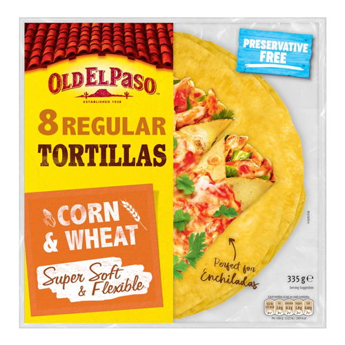 OLD EL PASO REGULAR SUPER SOFT CORN & WHEAT TORTILLAS X8 335G