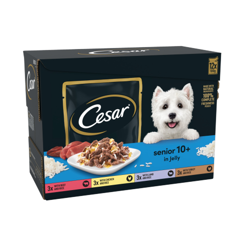CESAR SENIOR WET DOG FOOD POUCHES MIXED SELECTION IN JELLY 12PK 100G