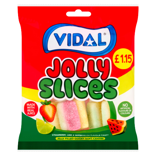 VIDAL JOLLY SLICES STRAWBERRY, LIME & WATERMELON CANDY PMP £1.15 140G