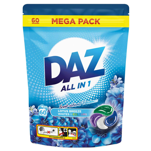 DAZ ALL-IN-1 LAUNDRY PODS WHITES & COLOURS LOTUS BREEZE  60W