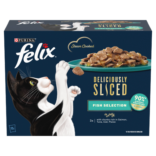 FELIX DELICIOUSLY SLICED FISH SELECTION IN JELLY WET CAT FOOD 12PK 80G