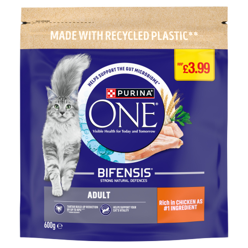 PURINA ONE CHICKEN & WHOLEGRAIN ADULT CAT FOOD PMP £3.99 600G