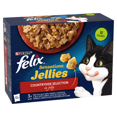 FELIX SENSATIONS JELLIES COUNTRYSIDE SELECTION WET CAT FOOD 12PK 85G