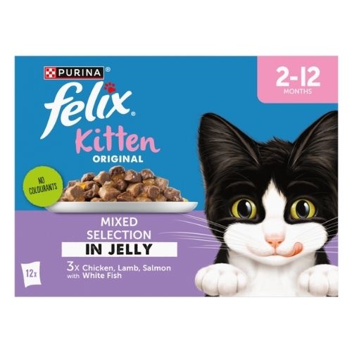 FELIX ORIGINAL KITTEN MIXED SELECTION IN JELLY WET CAT FOOD 12PK 85G