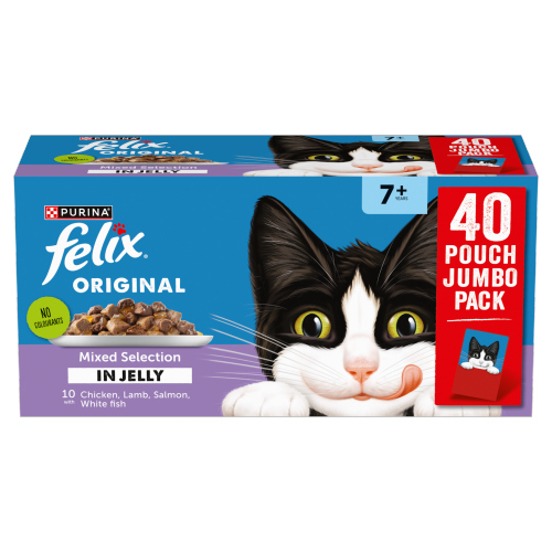FELIX SENIOR CAT FOOD MIXED SELECTION IN JELLY 40PK 85G