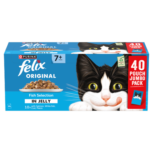 FELIX SENIOR CAT FOOD FISH SELECTION IN JELLY 40PK 85G