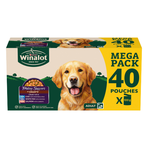 WINALOT FRIDAY SUPPERS MIXED VARIETY FISH IN GRAVY WET DOG FOOD 40X100G