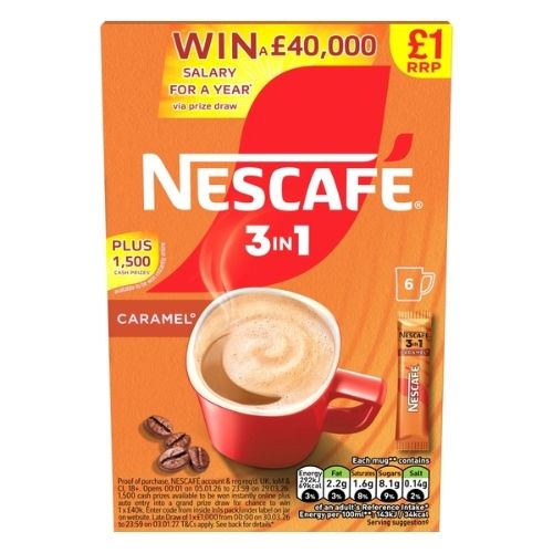 NESCAFE 3 IN 1 CARAMEL PMP £1.00 6PK 16G