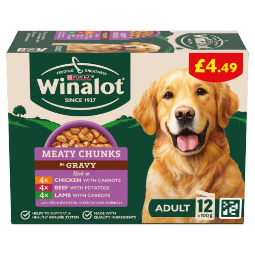WINALOT MEATY CHUNKS IN GRAVY PMP £4.49 12PK 100G