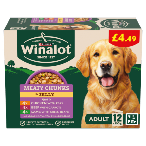 WINALOT MEATY CHUNKS MIXED IN JELLY WET DOG FOOD PMP £4.49 12PK100G