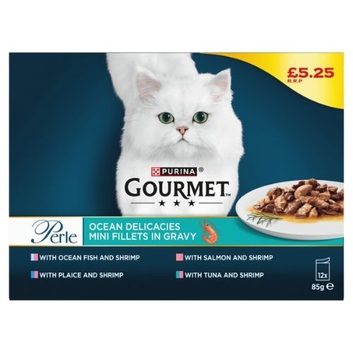 GOURMET PERLE CAT FOOD CONNOISSEUR'S COLLECTION PMP £5.25 12PK 85G