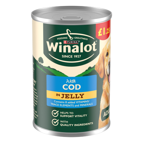 WINALOT CLASSICS COD IN JELLY WET DOG FOOD PMP £1.25 400G
