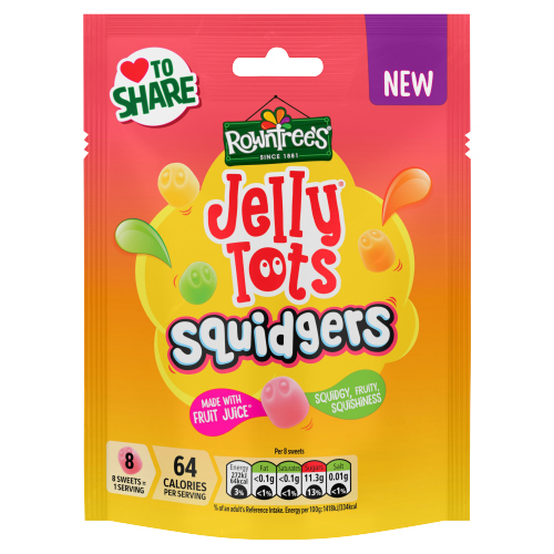 ROWNTREE'S JELLY TOTS SQUIDGERS SWEETS SHARING BAG 120G