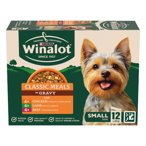 WINALOT MEATY CHUNKS SMALL DOG MIXED IN GRAVY WET DOG FOOD 12PK 85G