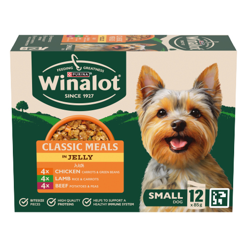 WINALOT MEATY CHUNKS SMALL DOG MIXED IN JELLY WET DOG FOOD 12PK 85G