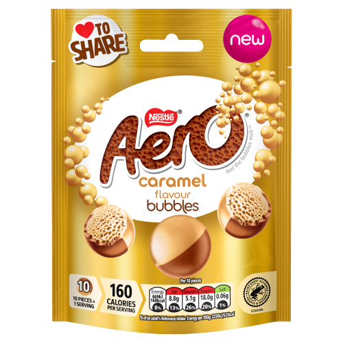 AERO BUBBLES CARAMEL FLAVOUR CHOCOLATE SHARING BAG 92G