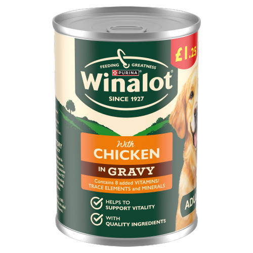 WINALOT CLASSICS MIXED IN GRAVY CHICKEN WET DOG FOOD CAN PMP £1.25 400G