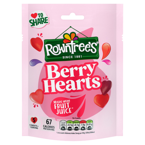 ROWNTREE'S BERRY HEARTS POUCH 115G