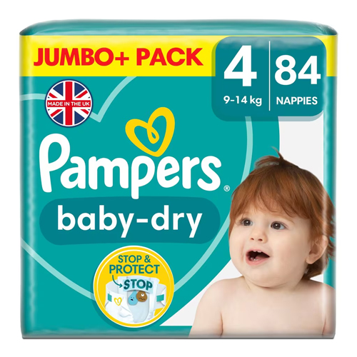 PAMPERS BABY DRY SIZE 4 NAPPIES 9KG - 14KG JUMBO PK 84S