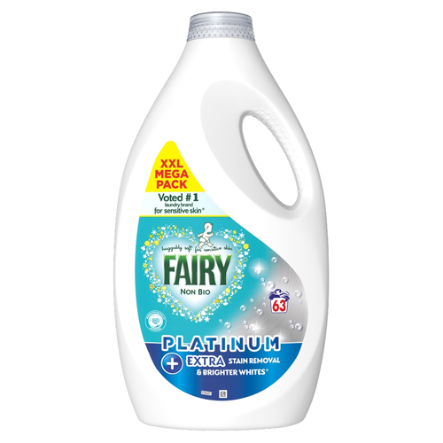 FAIRY PLATINUM+ STAIN REMOVER NON BIO LIQUID  FOR SENSITIVE SKIN 63W 1.953L