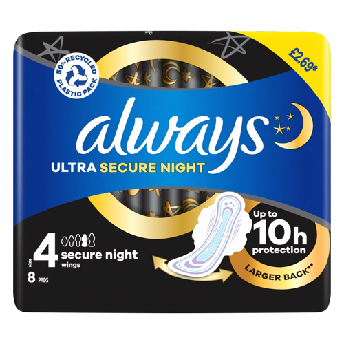 ALWAYS ULTRA SECURE NIGHT WINGS SIZE4 PMP £2.69 8S