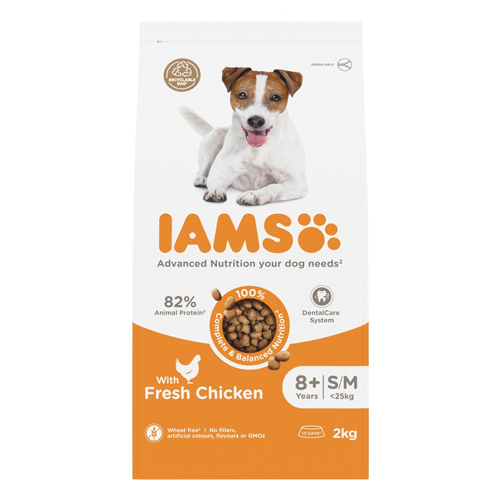 IAMS WITH FRESH CHICKEN S/M 8+ YEARS 2KG