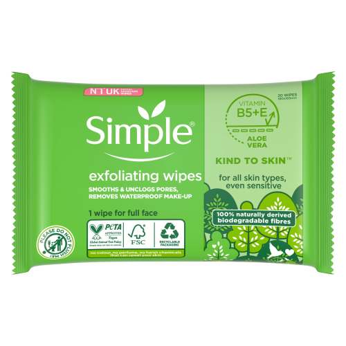 SIMPLE FACE WIPES BIO KTS EXFOLIAT 20PC