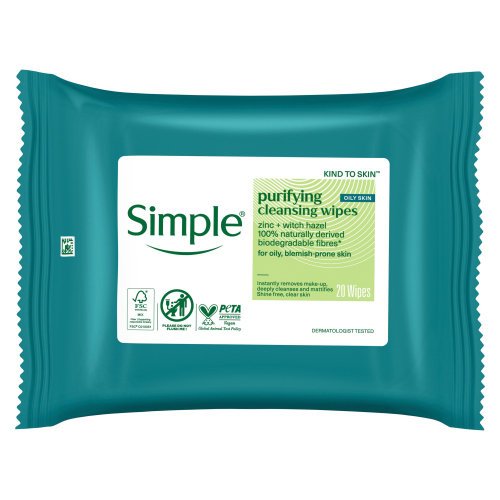 SIMPLE FACE WIPES BIO DETOX MATTE 20PC