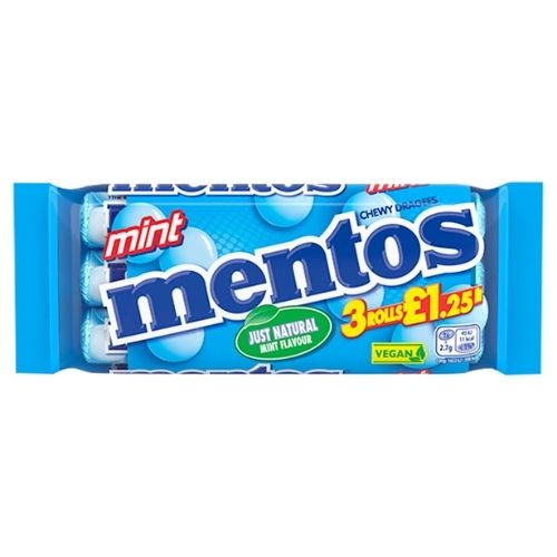 MENTOS CHEWY DRAGEES MINT PMP £1.25 3PK 38G