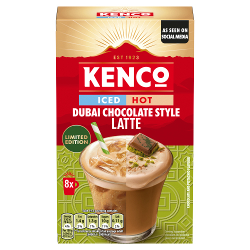 KENCO LIMITED EDITION ICED HOT DUBAI CHOCOLATE STYLE LATTE COFFEE 8 SACHETS 156G