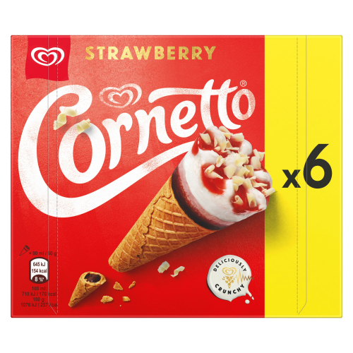 CORNETTO STRAWBERRY ICE CREAM CONE 6X 90 ML