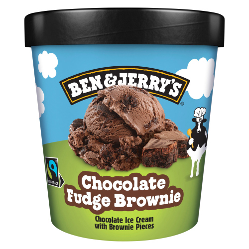 BEN & JERRY'S  ICE CREAM TUB CHOCOLATE FUDGE BROWNIE 465 ML
