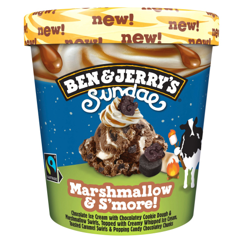 BEN & JERRY'S SUNDAE ICE CREAM TUB MARSHMALLOW & S'MORE 427ML