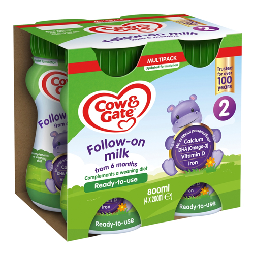 COW & GATE FOLLOW ON MILK 6 MONTHS+ 4PK 200ML