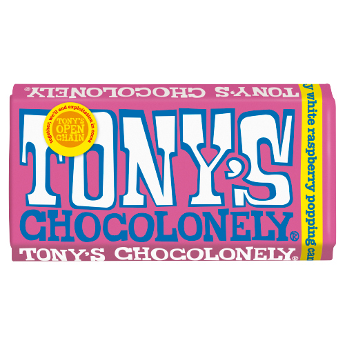 TONY'S CHOCOLONELY WHITE RASPBERRY POPPING CANDY BLOCK 180G