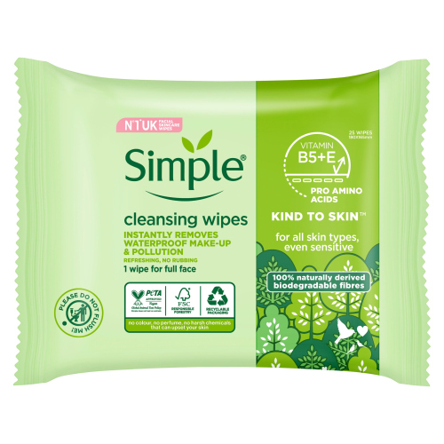 SIMPLE FACE WIPES BIO KTS CLEANS 25PC