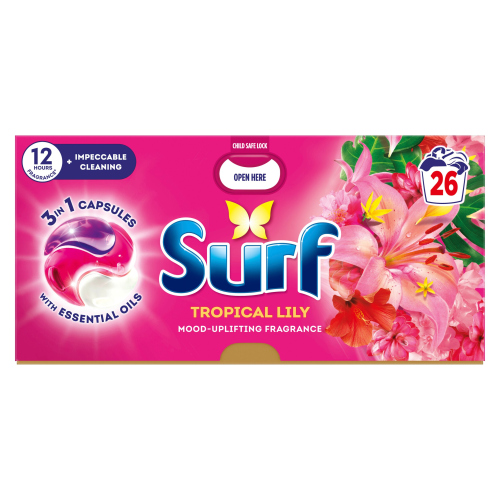SURF 3 IN 1 LAUNDRY WASHING DETERGENT CAPSULES TROPICAL LILY 26W